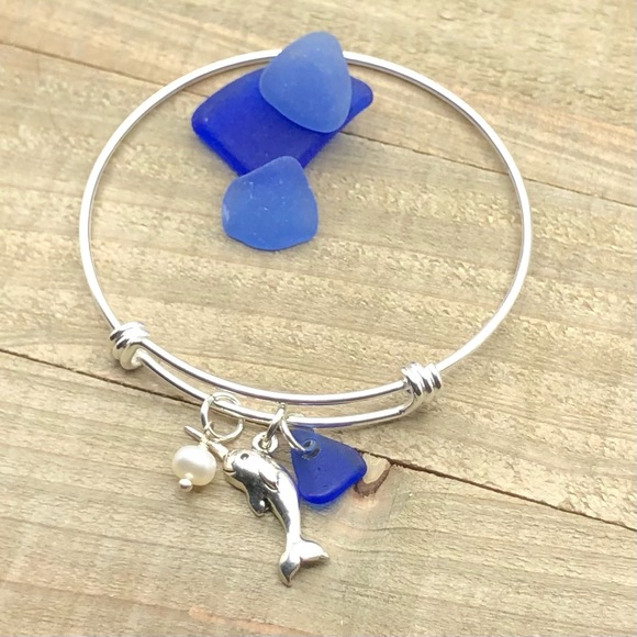 Sea Glass And Pearl Narwhal Bracelet • Genuine Seaglass • Beach Jewelry For Her - Picture 2 of 6